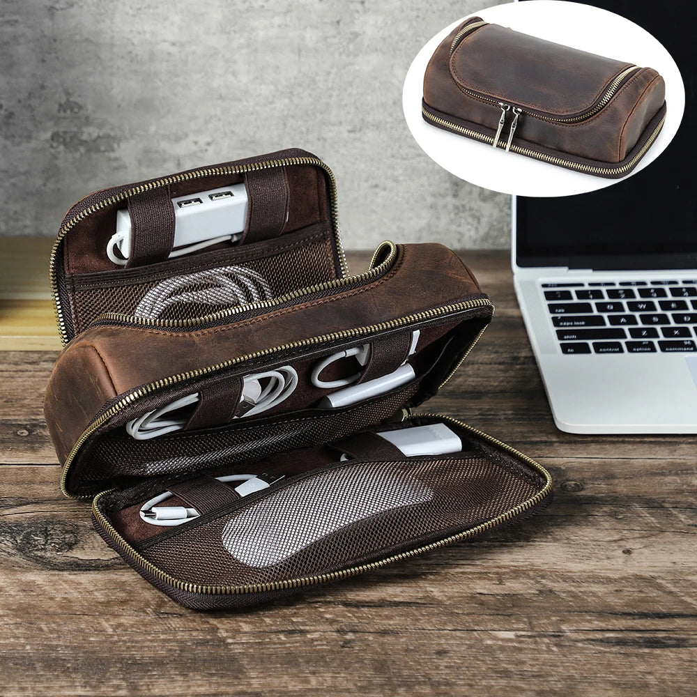 Leather Electronics Organizer Bag