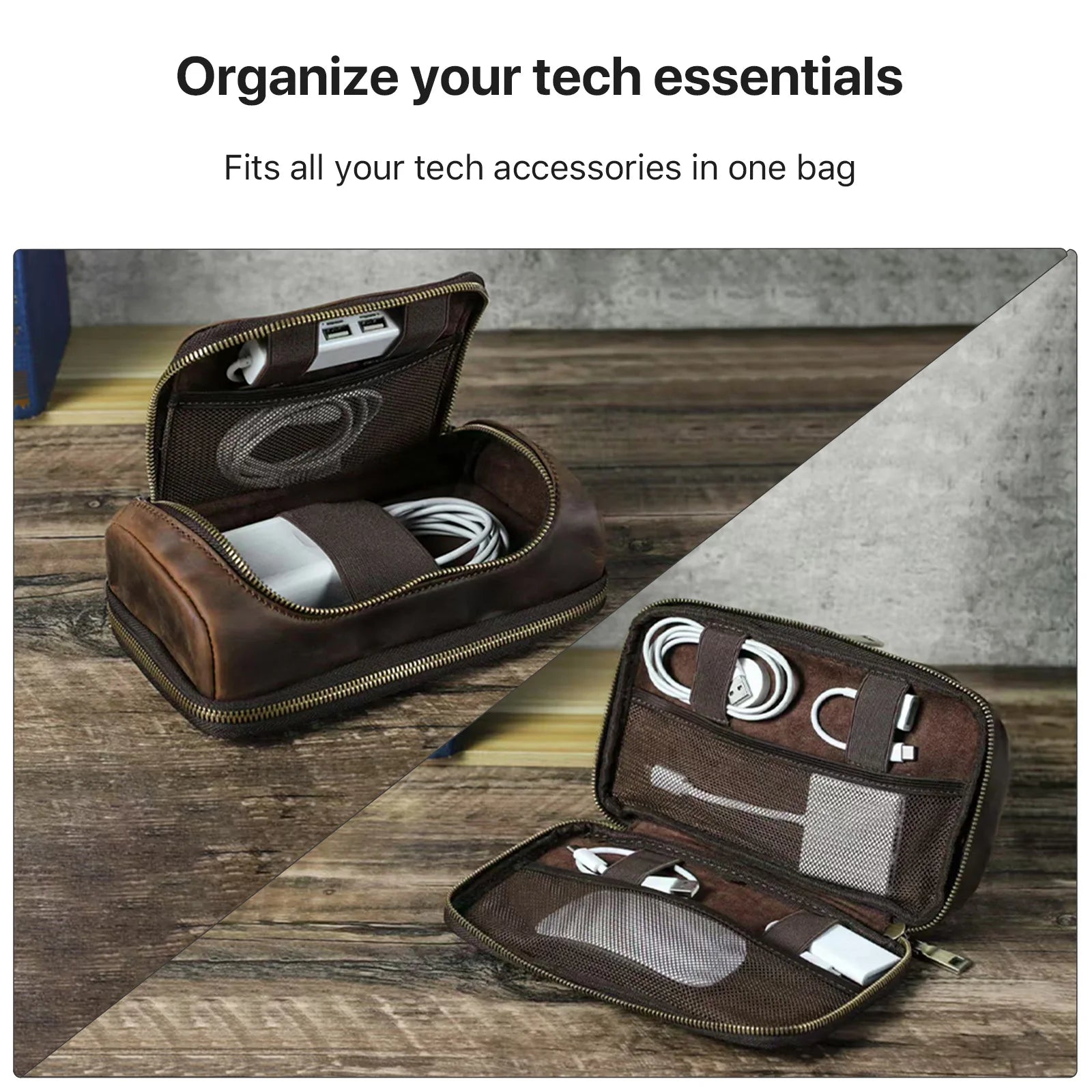 Leather Electronics Organizer Bag